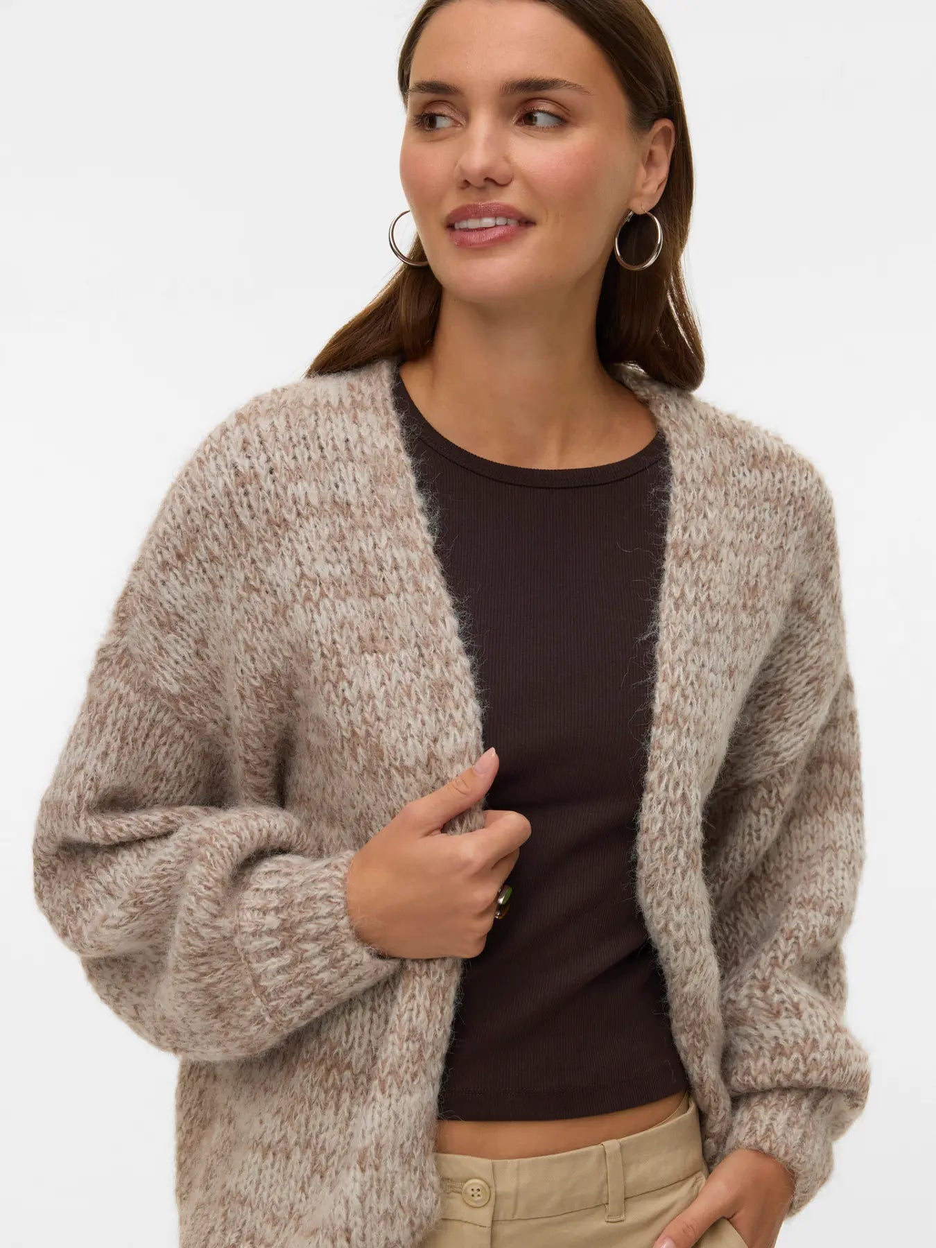 Maybe Oversized Open Cardigan Beige