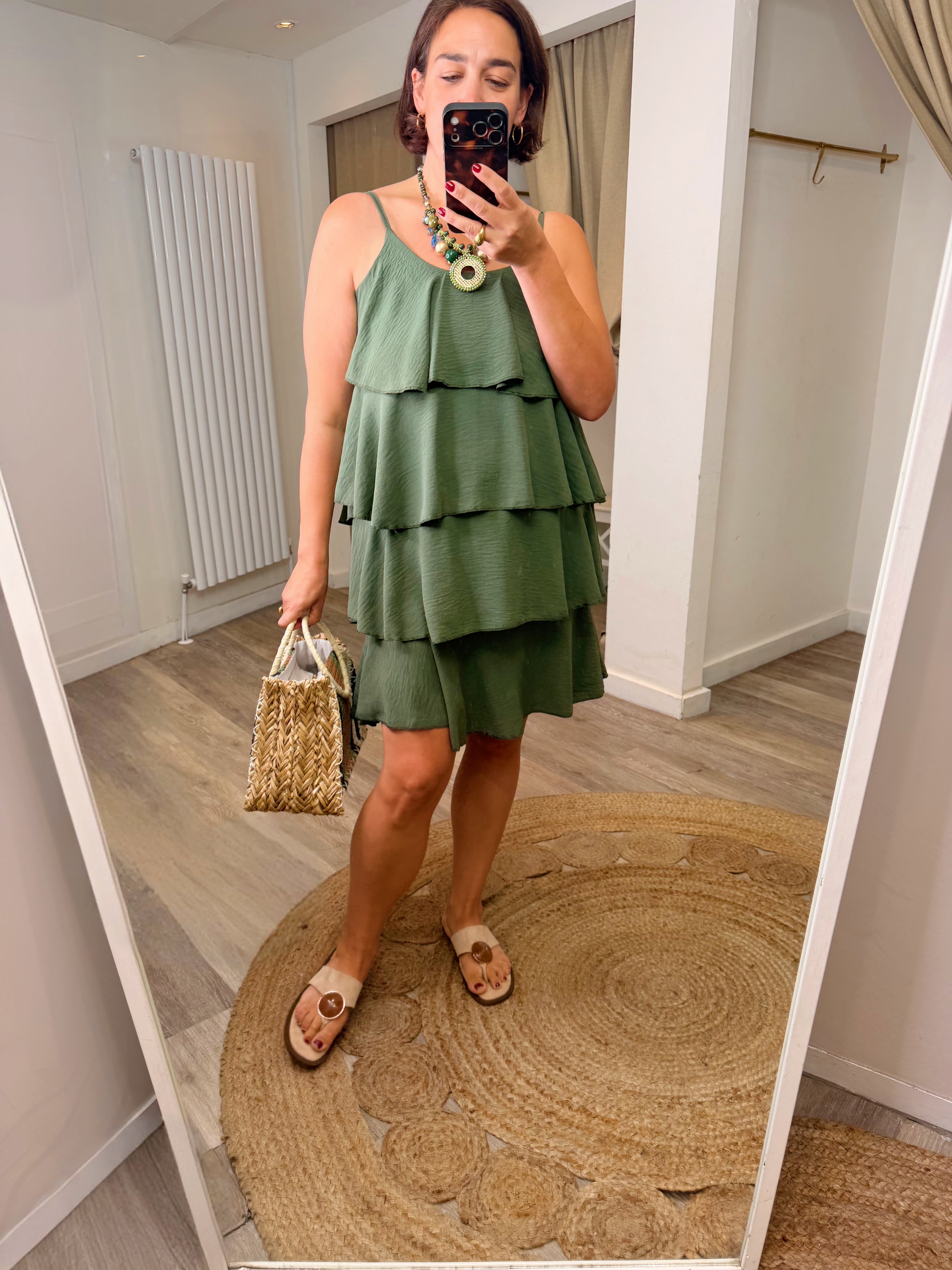 Sophie Khaki Ruffle Dress