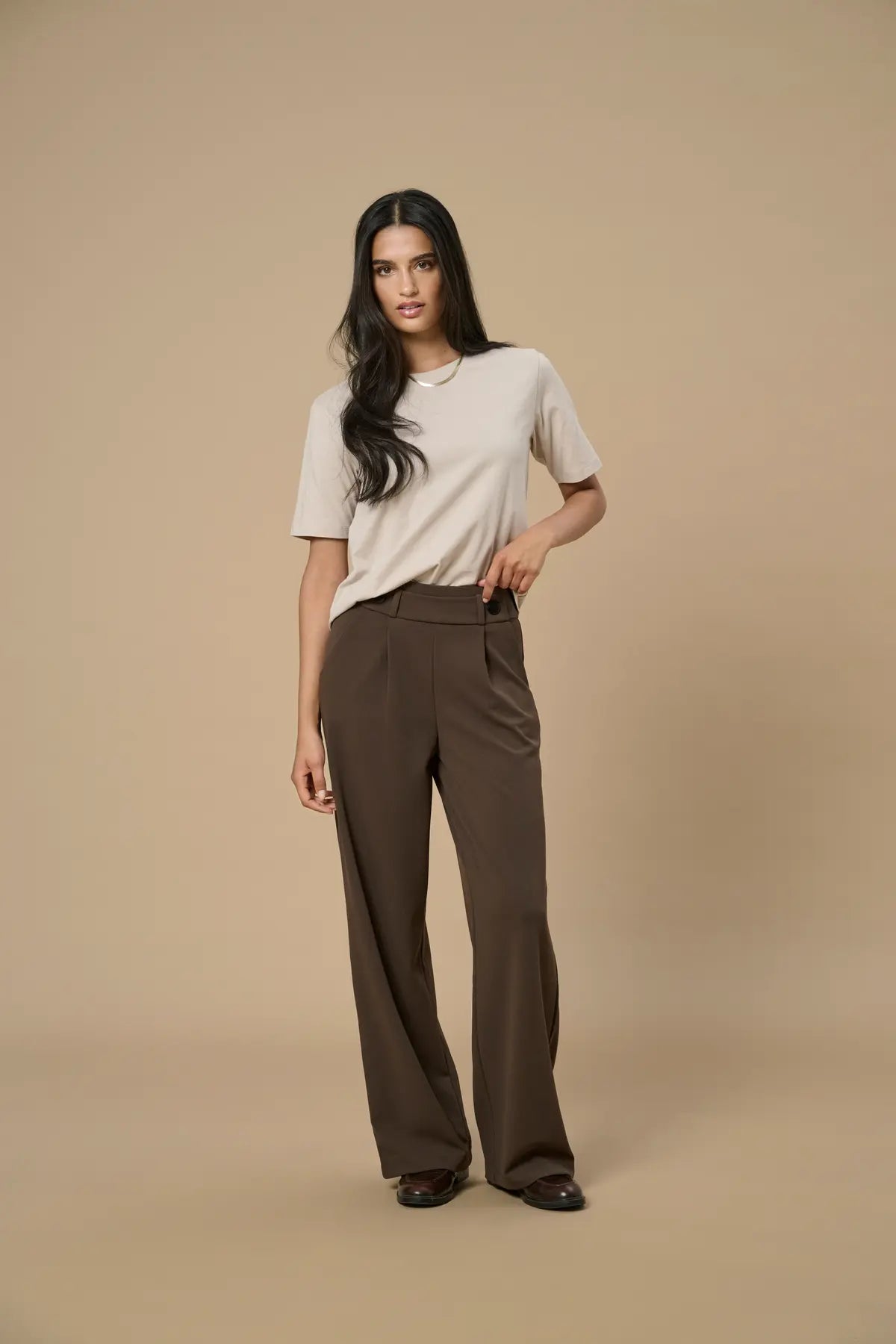 Geggo Button Brown Wide Leg Trousers