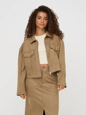Only Stina Faux Suede Jacket in Tan/Taupe