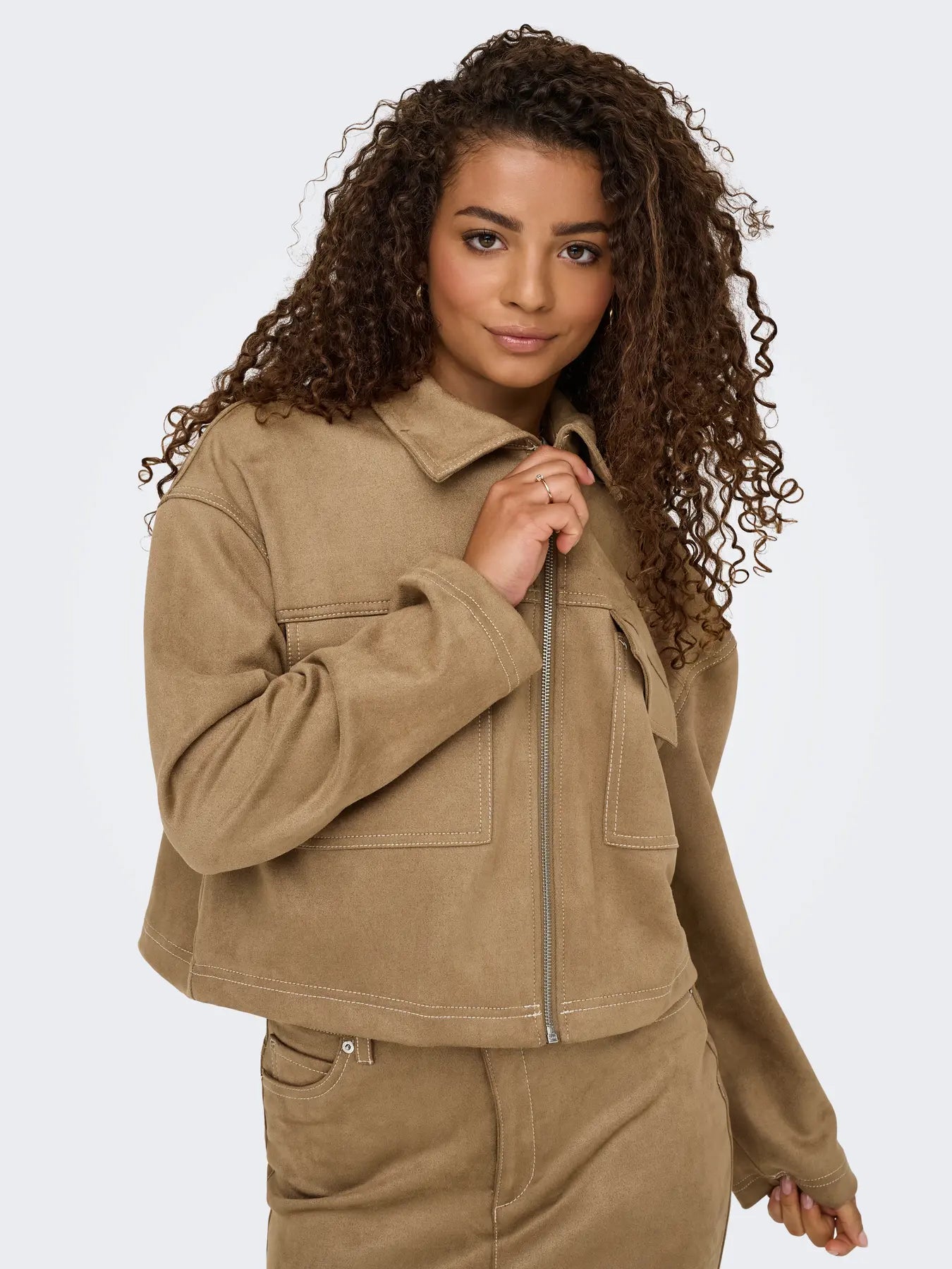Only Stina Faux Suede Jacket in Tan/Taupe