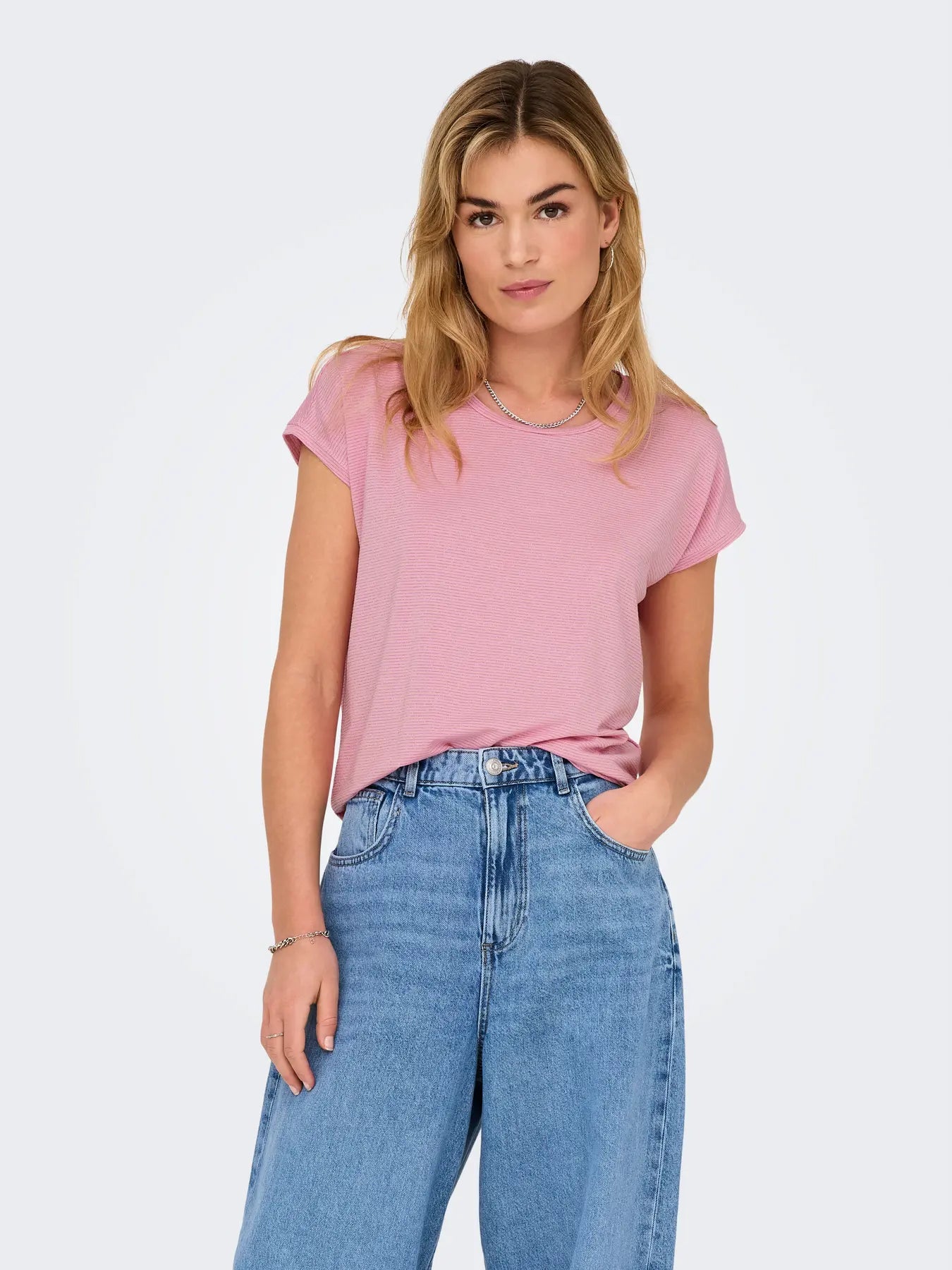 Claudia Lurex Stripe Tee Pink