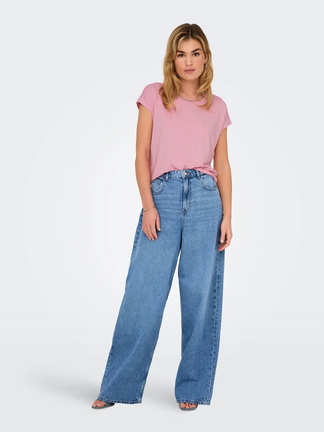 Claudia Lurex Stripe Tee Pink