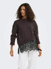 Evie Lace Hem Knit Jumper Brown
