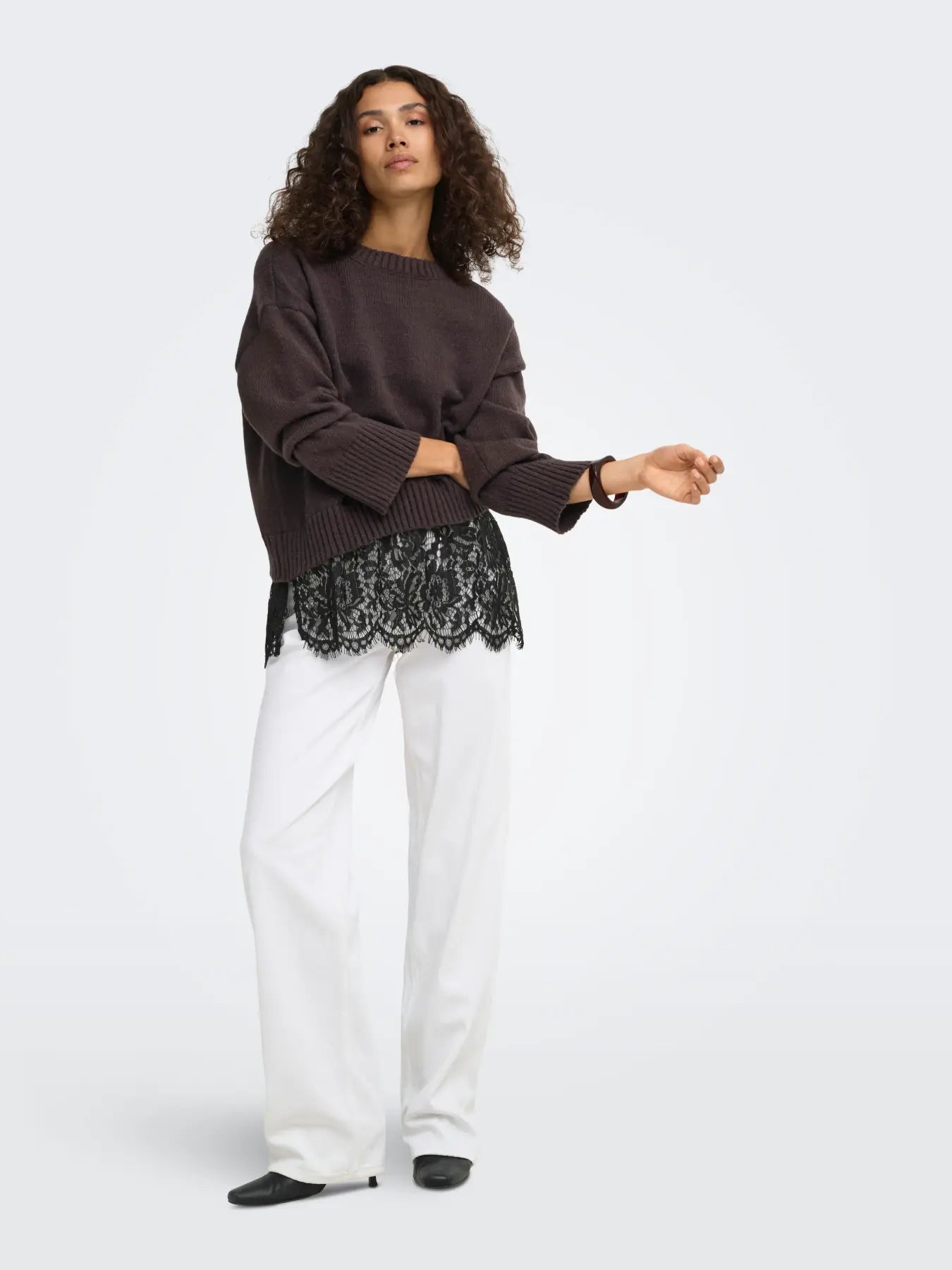 Evie Lace Hem Knit Jumper Brown