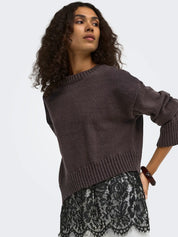 Evie Lace Hem Knit Jumper Brown