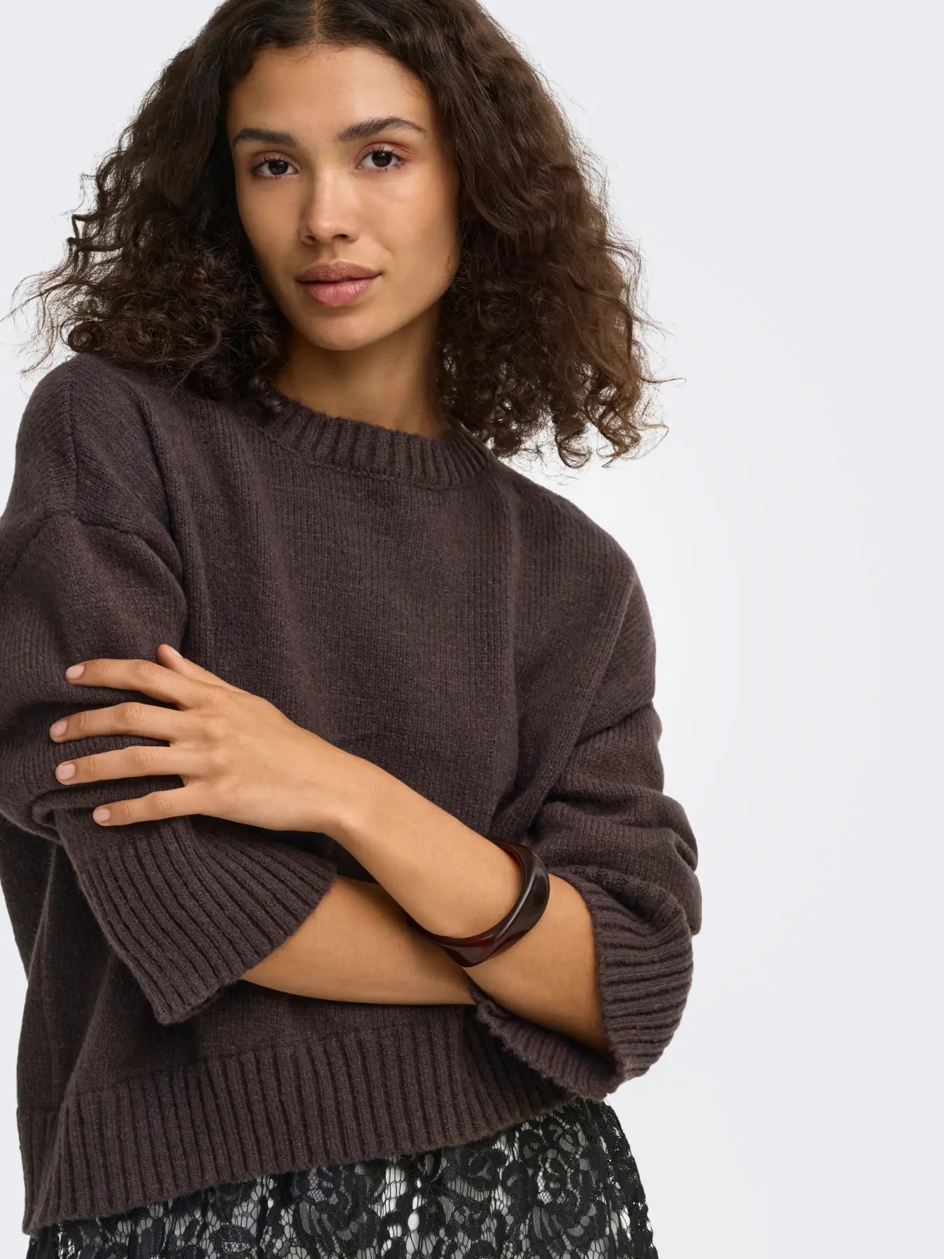 Evie Lace Hem Knit Jumper Brown