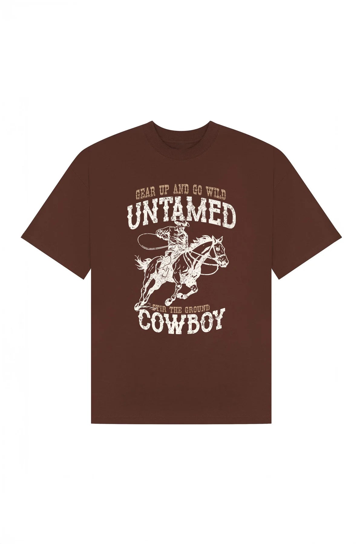 Oversized Brown Untamed Cowboy Print T-Shirt