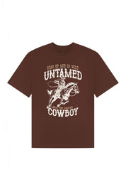 Oversized Brown Untamed Cowboy Print T-Shirt