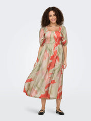 Camille Smock Midi Dress Coral