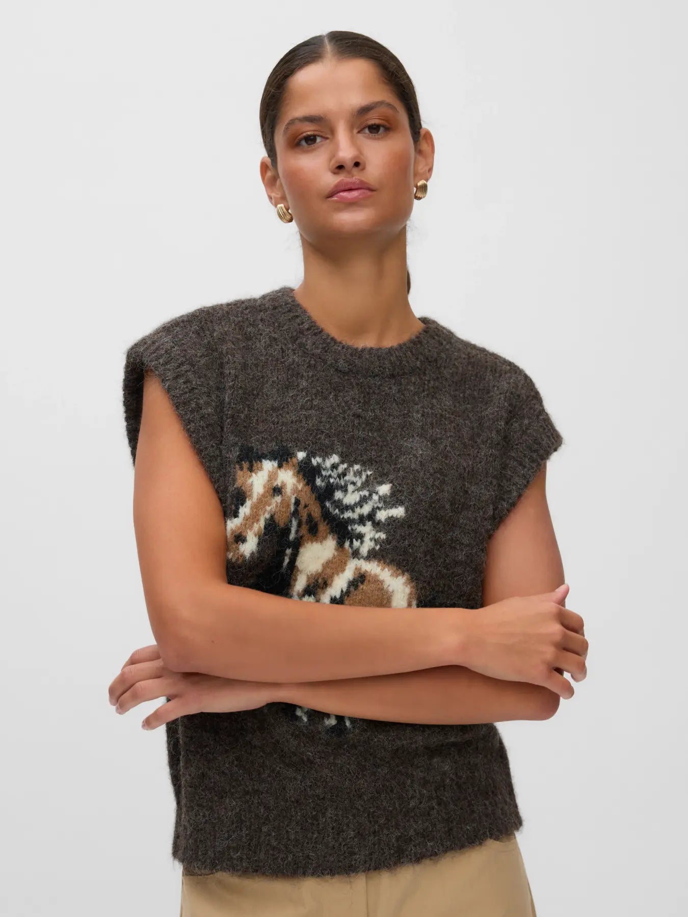 Marianna Horse Knit Vest Brown