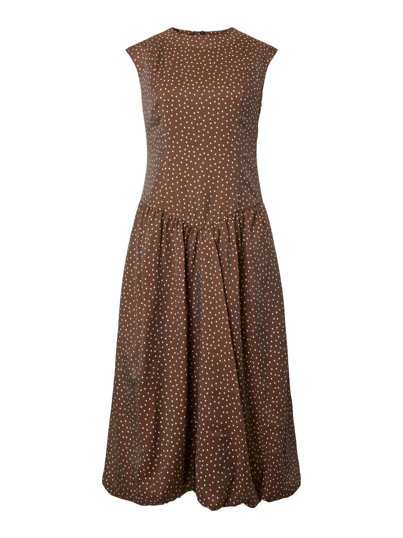 Krissi Bubble Hem Long Dress Brown Polka Dot
