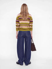 Calista Crew Neck Stripe Knit Green Moss