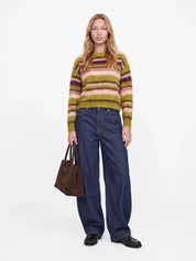 Calista Crew Neck Stripe Knit Green Moss