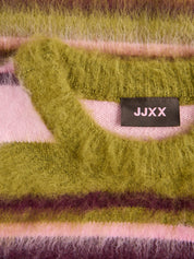 Calista Crew Neck Stripe Knit Green Moss