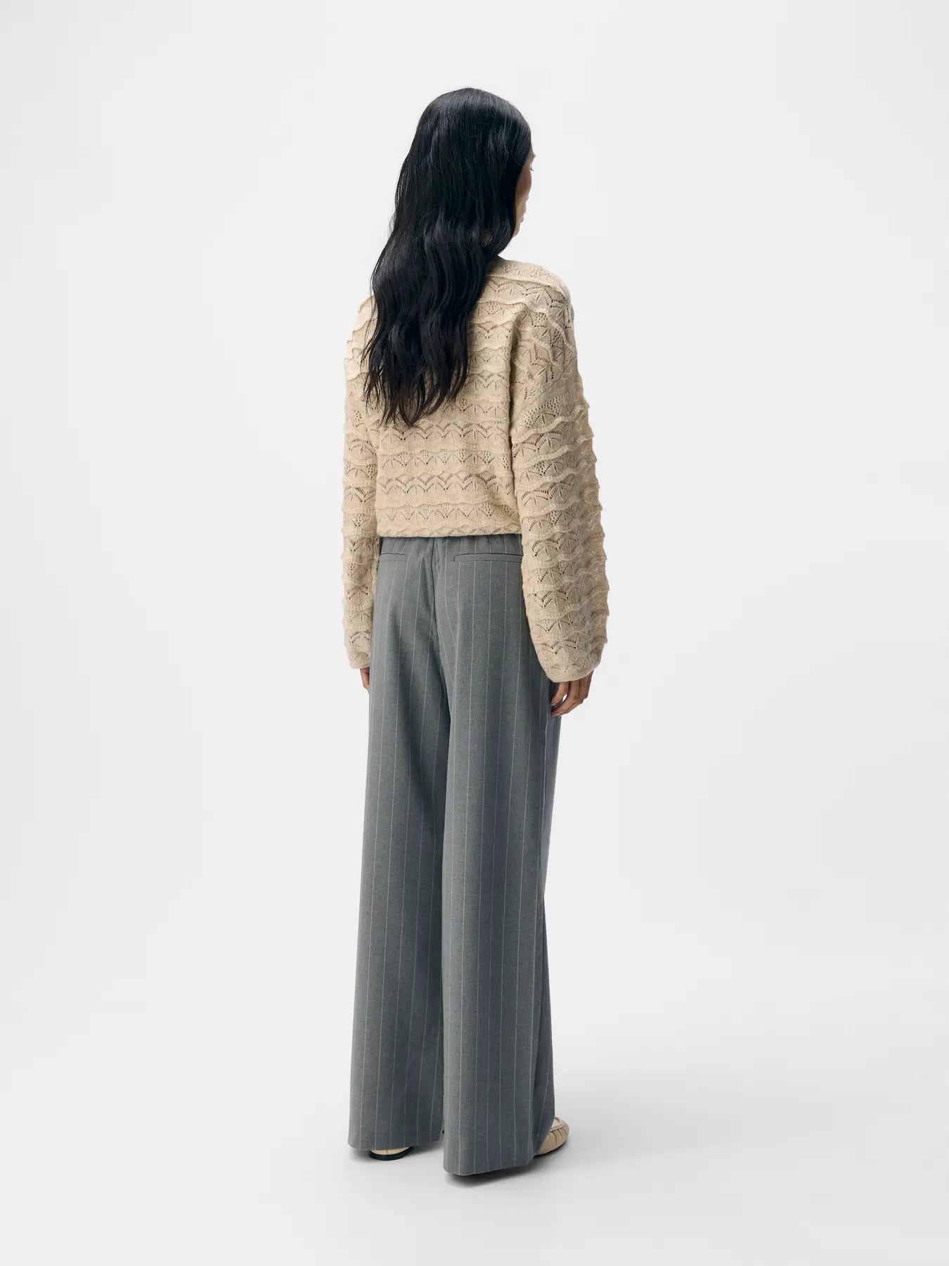 Lisa Grey Pinstripe Wide Leg Trousers