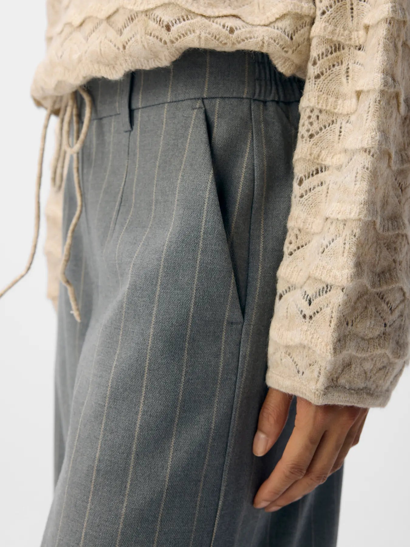 Lisa Grey Pinstripe Wide Leg Trousers