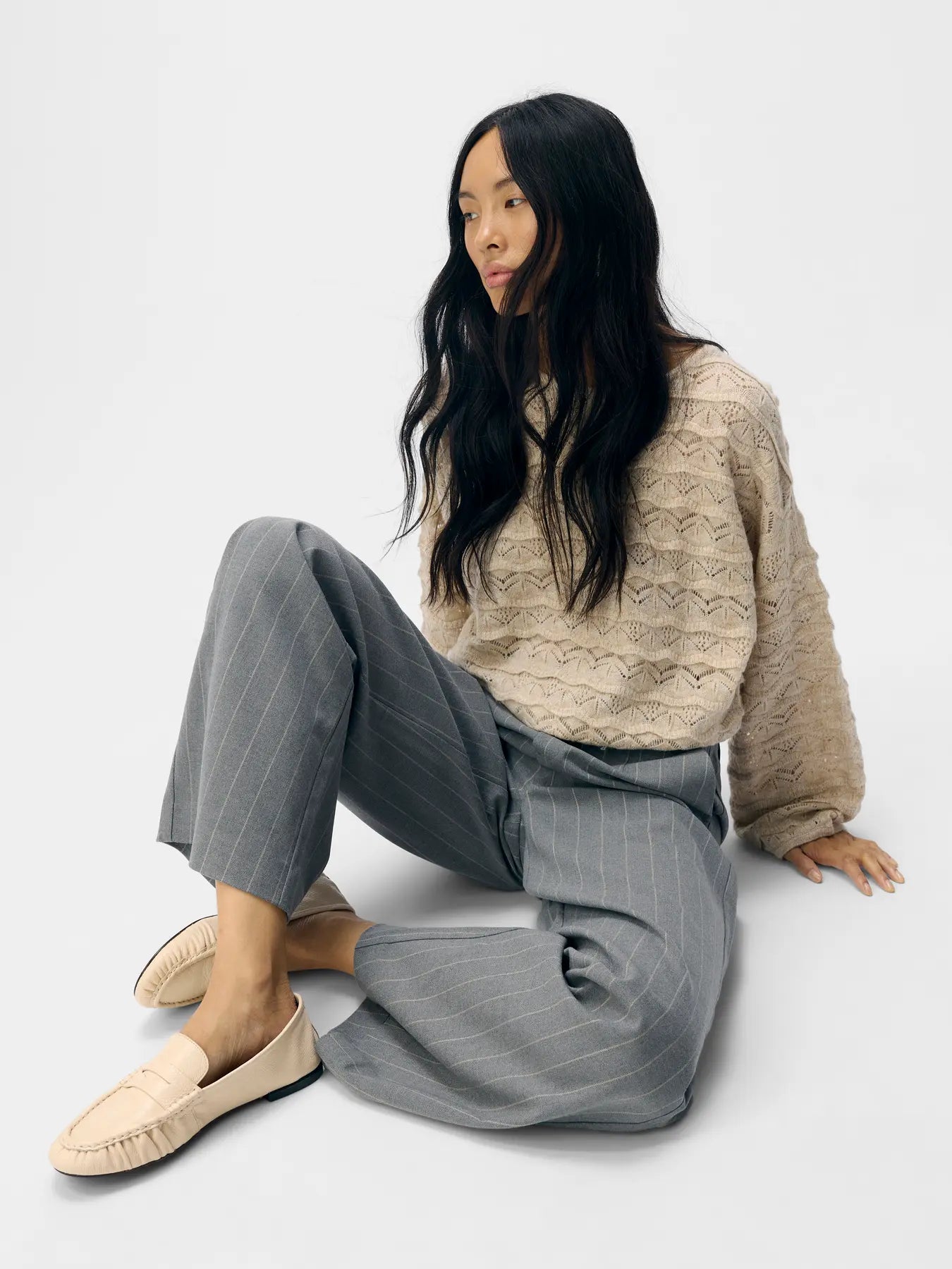 Lisa Grey Pinstripe Wide Leg Trousers