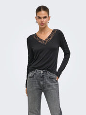 Jodie Lace Trim V neck Top
