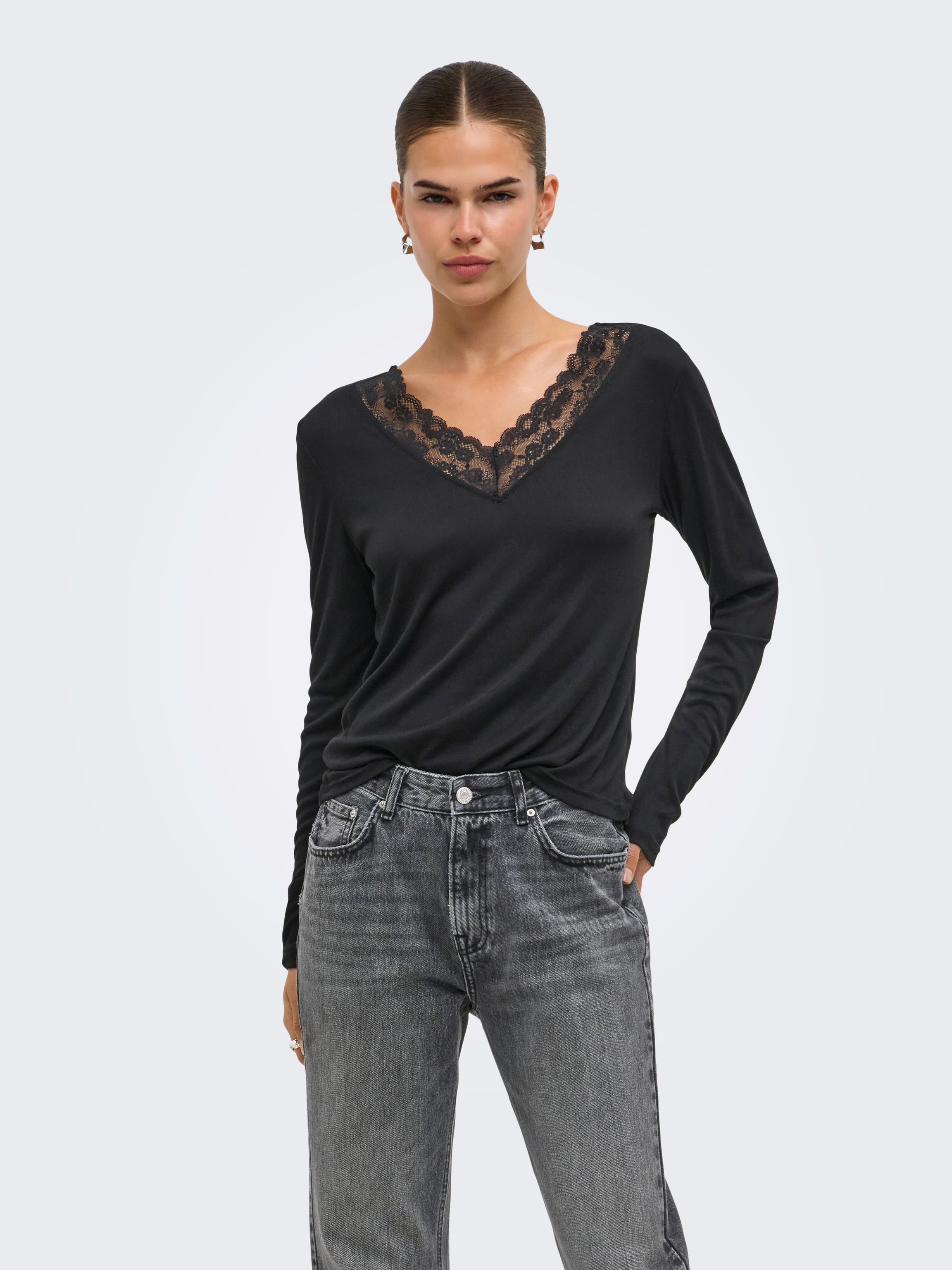 Jodie Lace Trim V neck Top