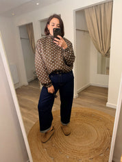 Lily Brown Polka Dot Print Bomber Jacket