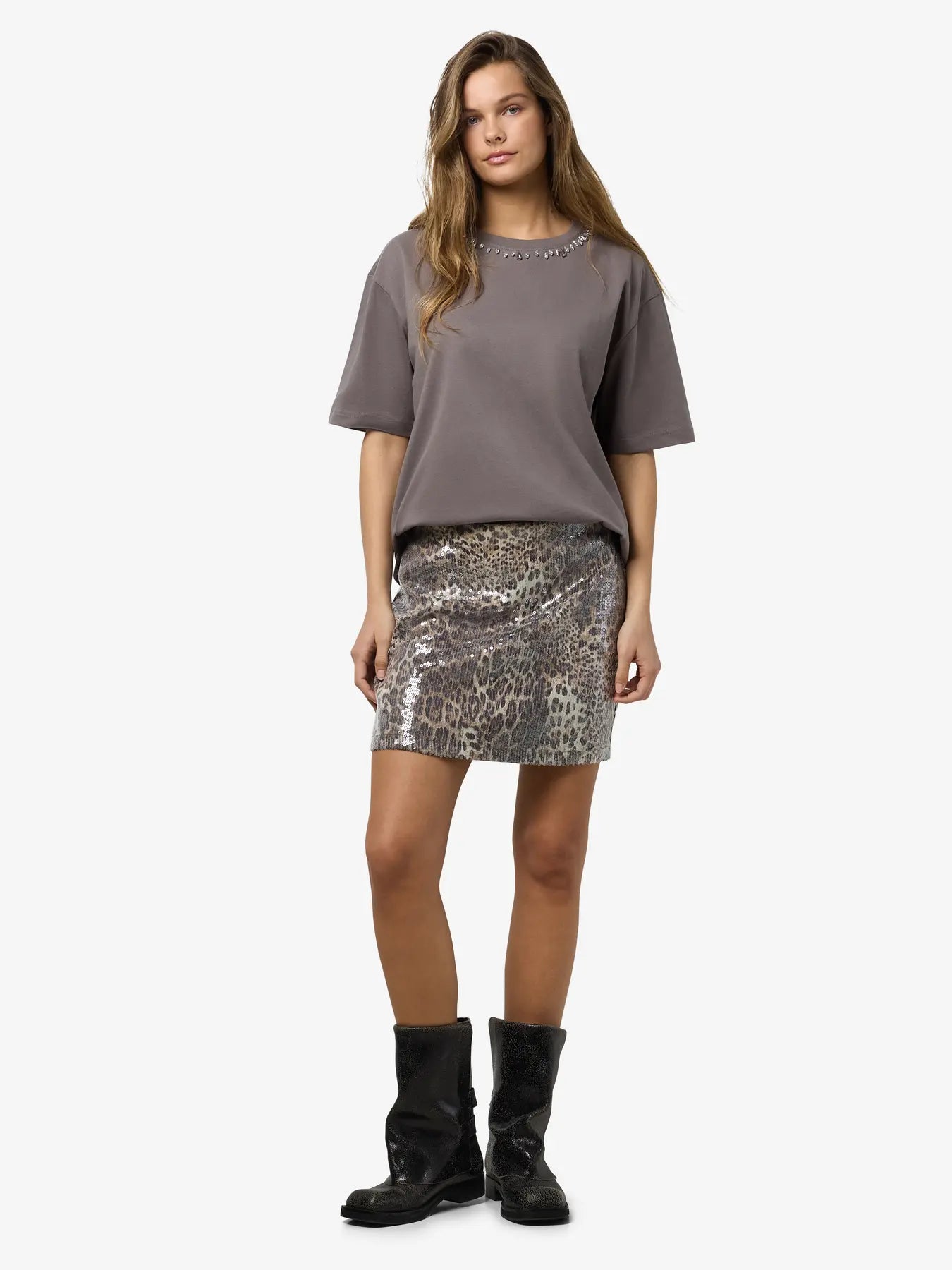 Jessy Leopard Sequin Mini Skirt