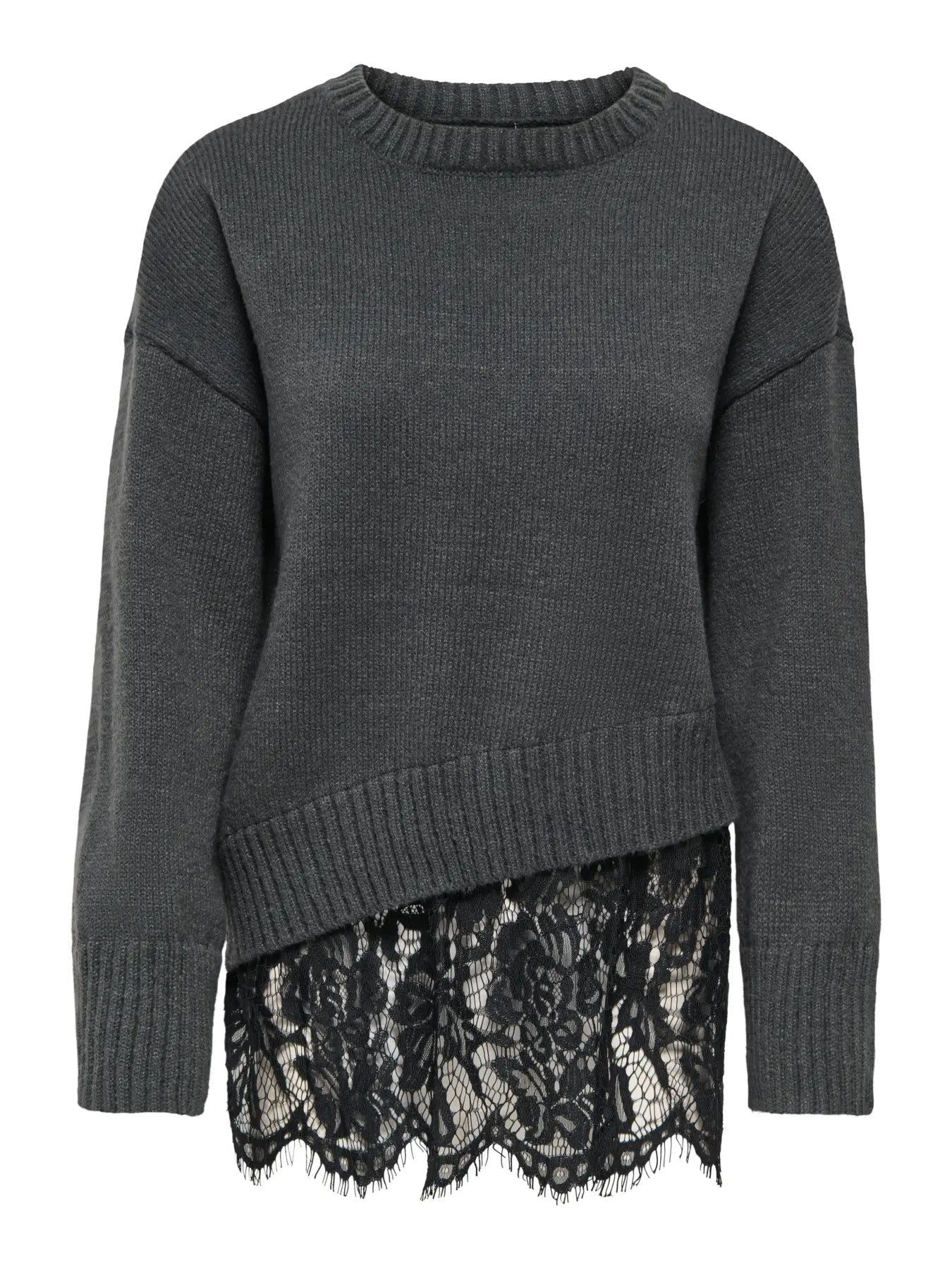 Evie Lace Hem Knit Jumper Grey
