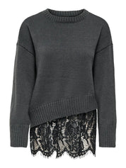 Evie Lace Hem Knit Jumper Grey