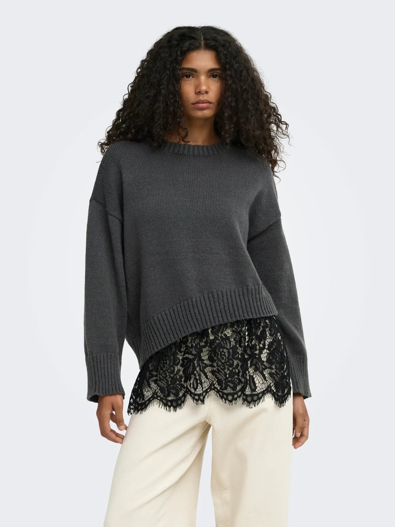 Evie Lace Hem Knit Jumper Grey