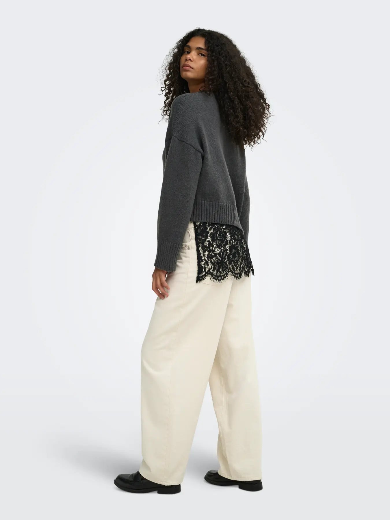 Evie Lace Hem Knit Jumper Grey