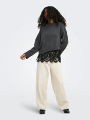 Evie Lace Hem Knit Jumper Grey