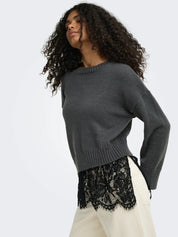 Evie Lace Hem Knit Jumper Grey