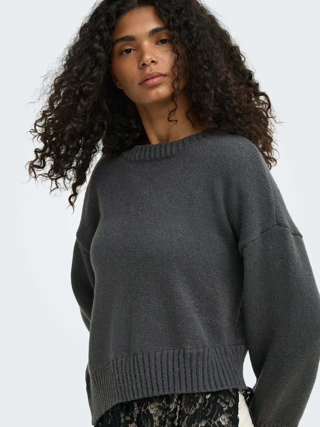 Evie Lace Hem Knit Jumper Grey