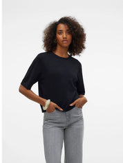 Silje Black Fine Knit Short Sleeve Pullover