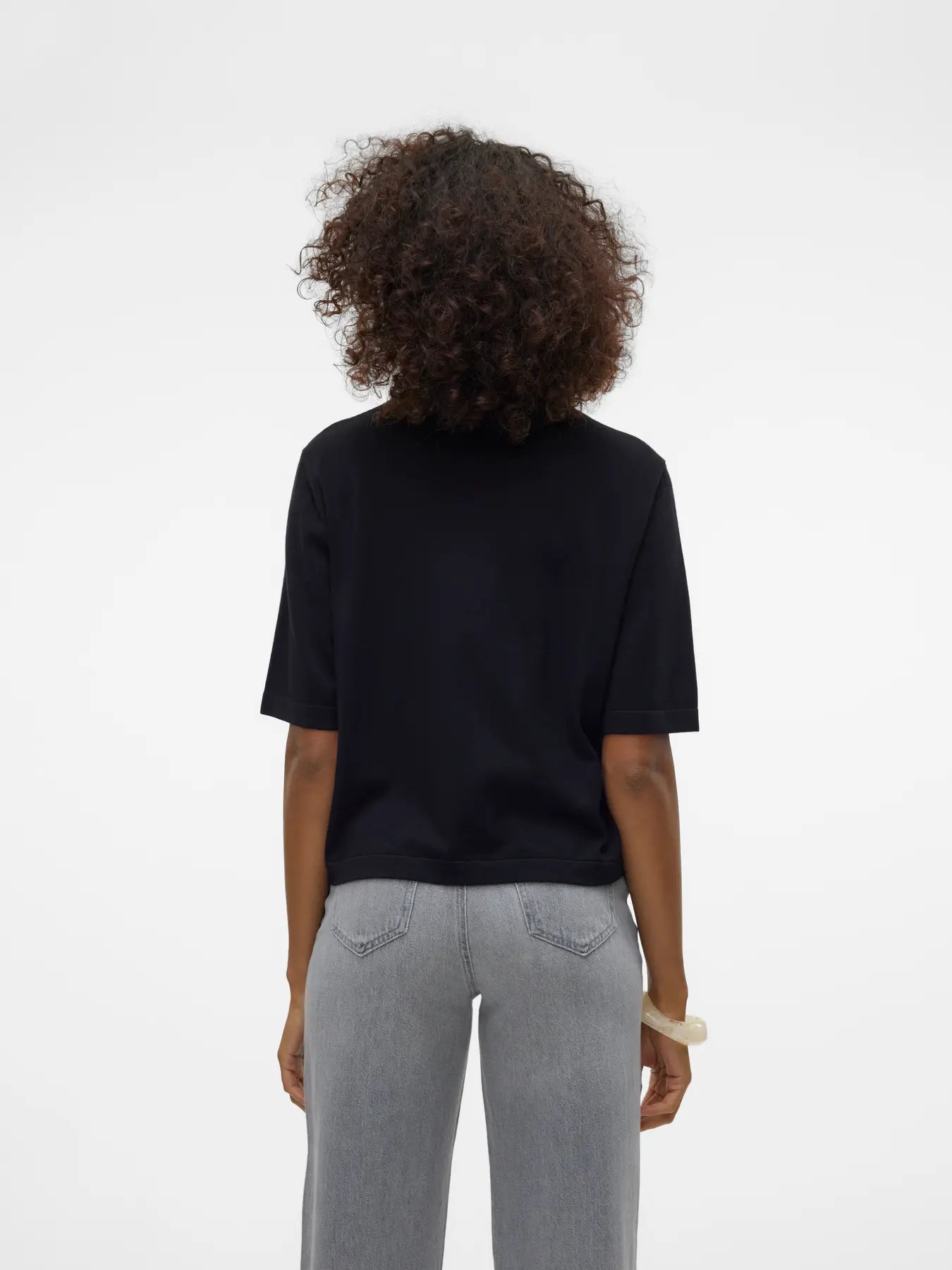 Silje Black Fine Knit Short Sleeve Pullover