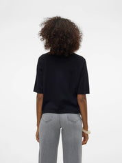 Silje Black Fine Knit Short Sleeve Pullover