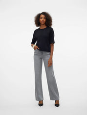 Silje Black Fine Knit Short Sleeve Pullover