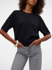 Silje Black Fine Knit Short Sleeve Pullover