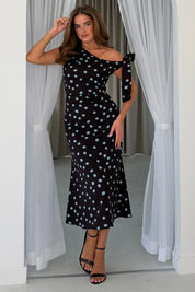 Luciana Spot Tie Shoulder Midi Dress Brown