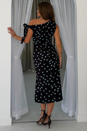 Luciana Spot Tie Shoulder Midi Dress Brown