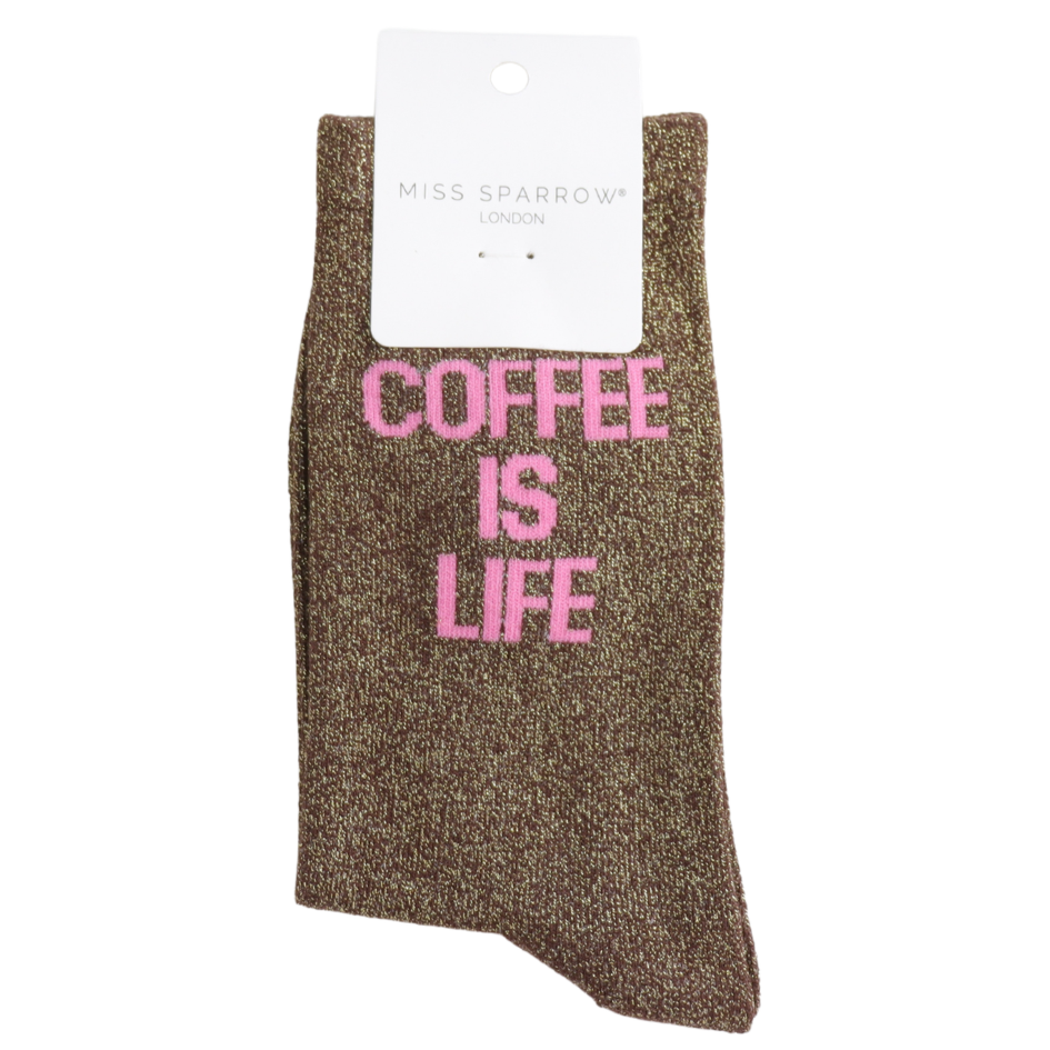 Statment Glitter Socks Coffee Is Life