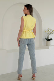 Luni Belted Button Waistcoat Yellow