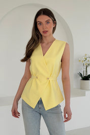Luni Belted Button Waistcoat Yellow