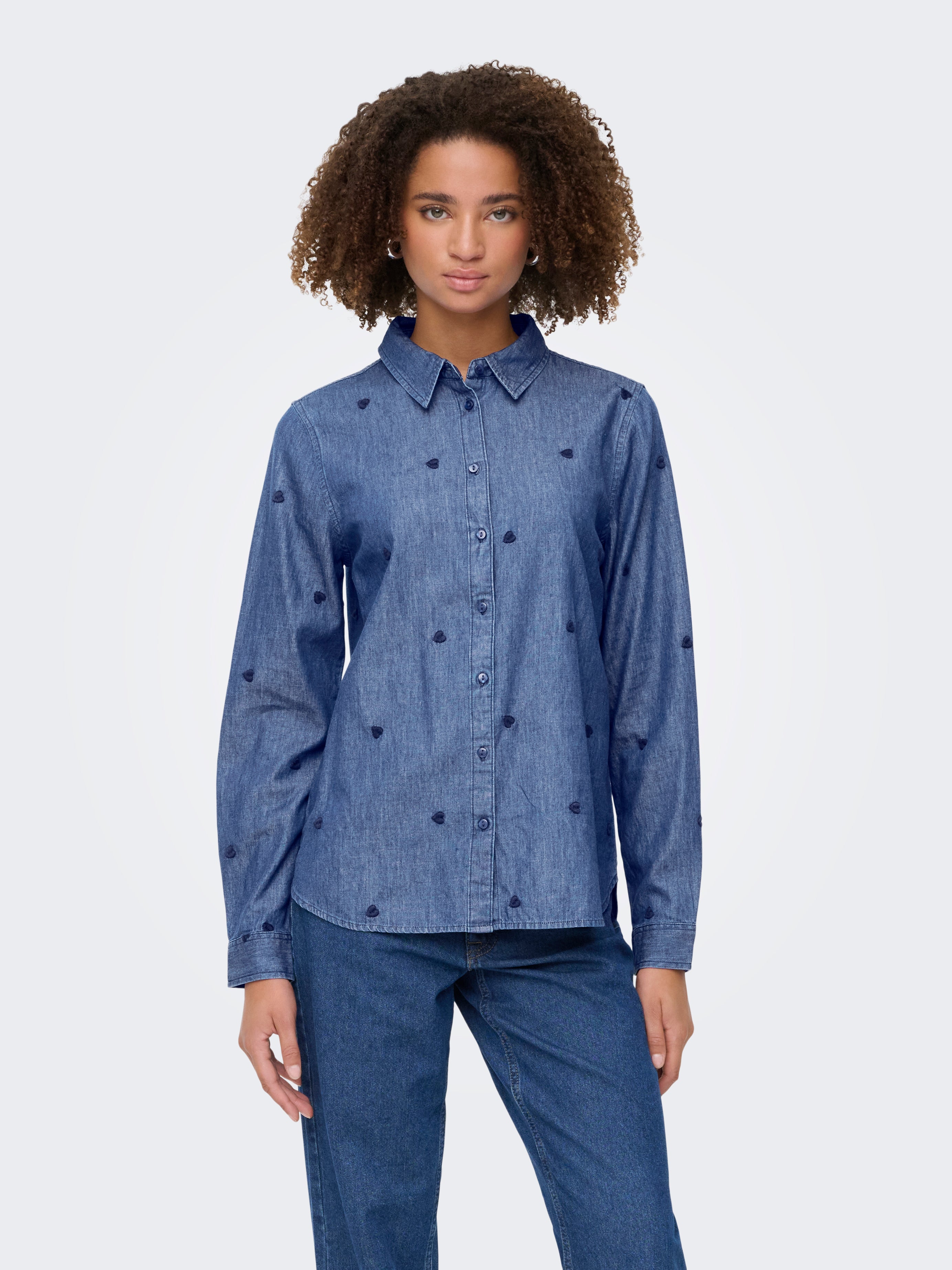 Love Embroidered Heart Denim Shirt