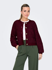 Eira Fluffy Burgundy O-neck Cardigan