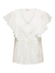 Maddox White Cotton Frill Top