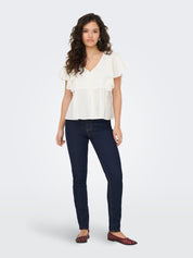 Maddox White Cotton Frill Top