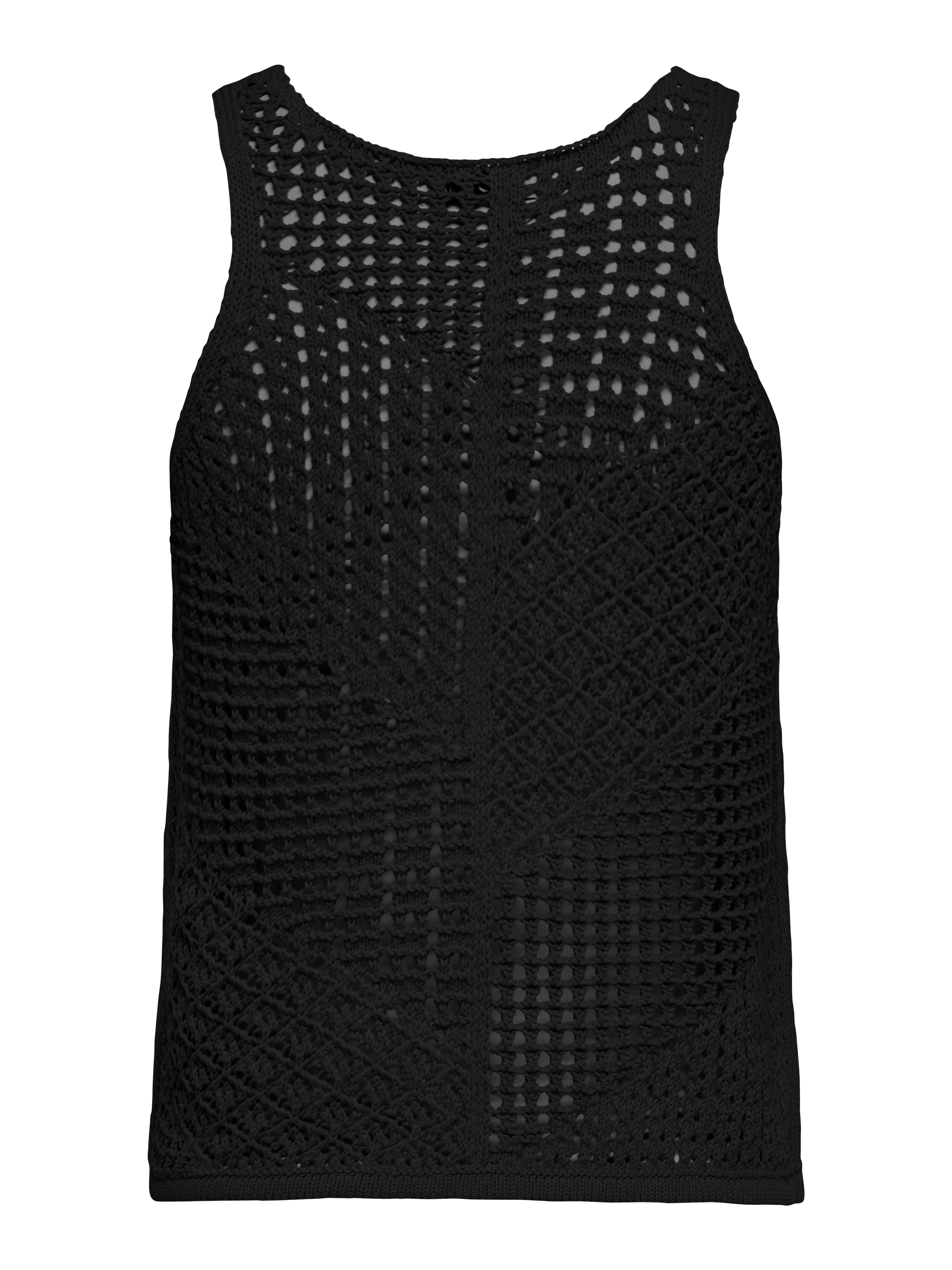 Frida Black O-neck Crochet Tank Vest