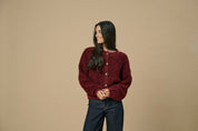 Eira Fluffy Burgundy O-neck Cardigan
