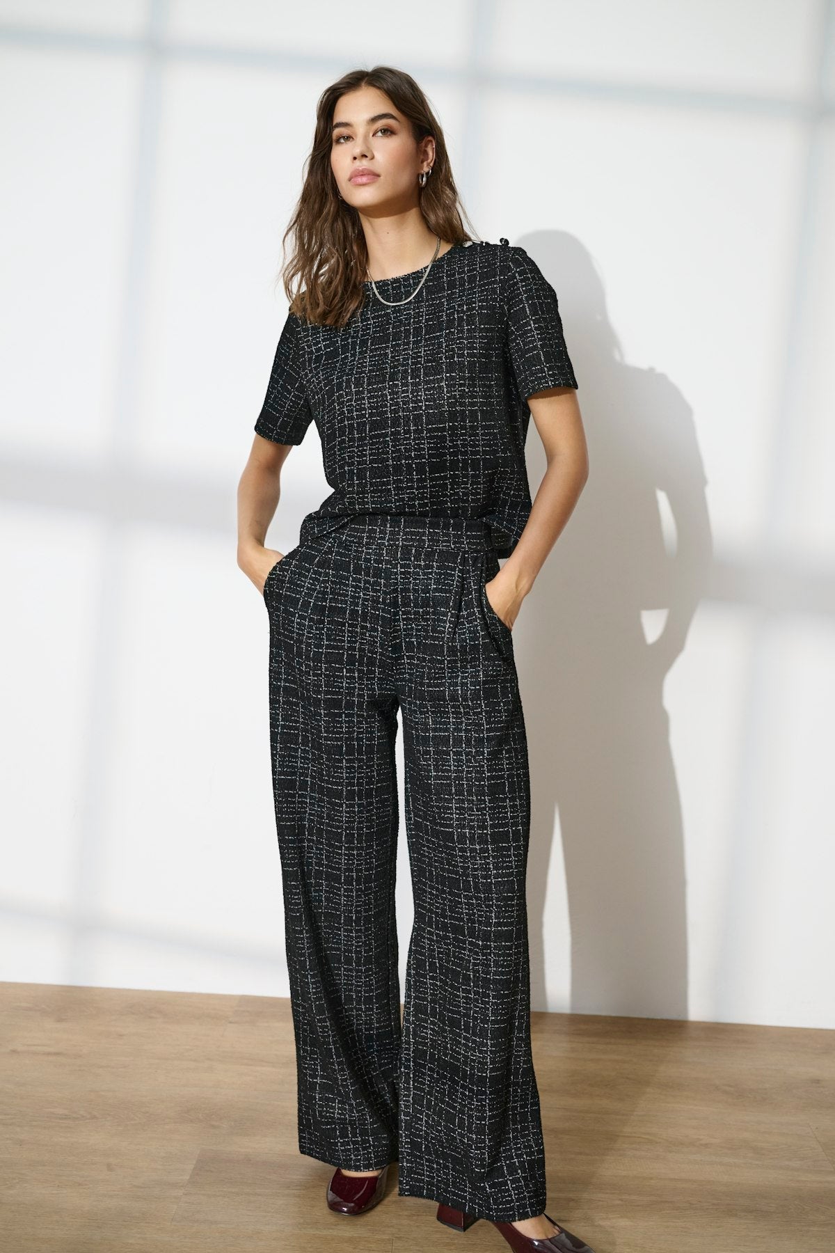 Dorit Black Checked Wide Leg Trousers